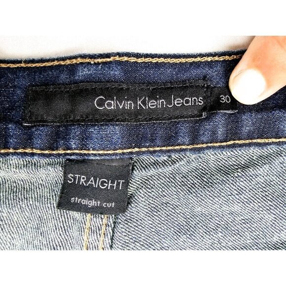 Calvin Klein Size 30X30 Mens Straight Cut Egyptian Cotton Blue Denim Logo Jeans - Picture 3 of 12